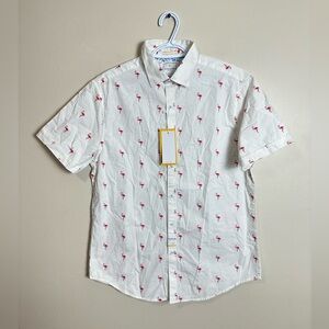 Denim & Flower Size L White Flamingo Print Men's Shirt